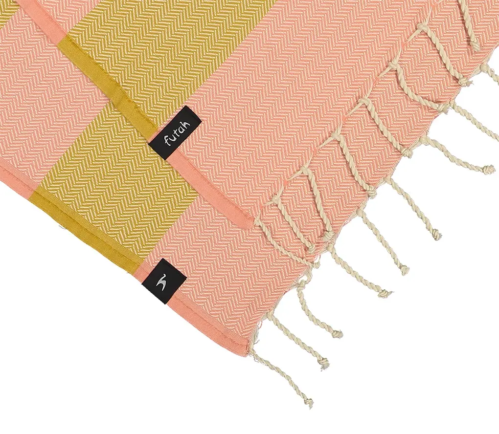 Futah - Bedu Coral & Mustard Beach Towel (2)