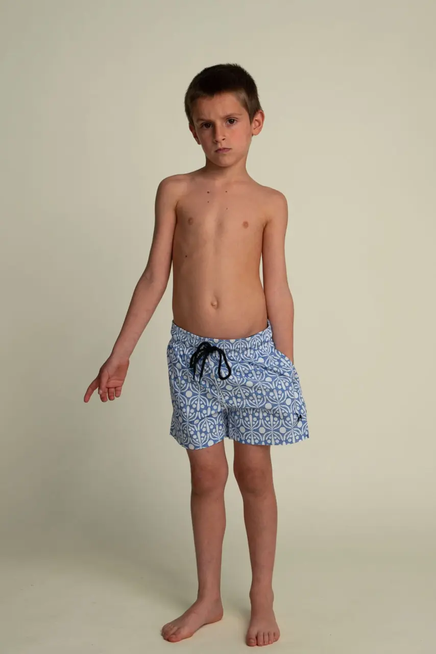 Futah - Flora Blue & White Kids Swimshorts (1)