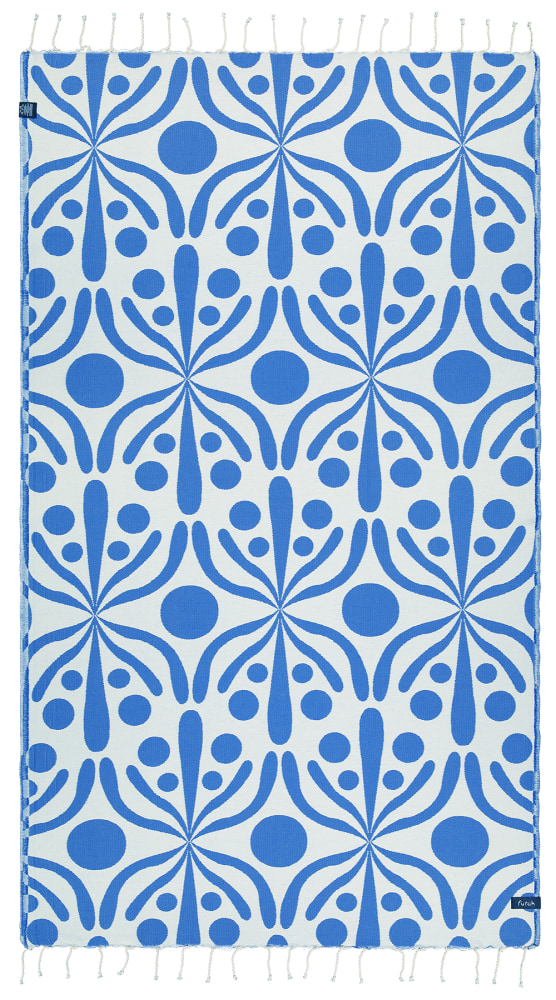 Futah - Flora Bleu et Blanc Serviette de Plage (2)