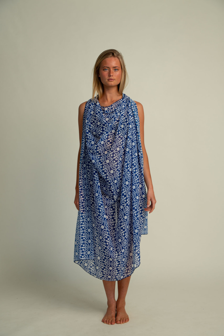 Futah - Pareo Flora Bleu & Blanc (3)